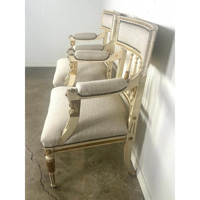 Pair of Italian Neoclassical Style Painted & Parcel Gilt Armchairs C. 1900's For Sale - Image 4 of 15