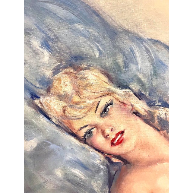 Large Vintag Recumbent Female Nude Painting For Sale - Image 4 of 6