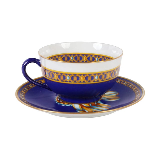 French Hermes Cocarde De Soie Porcelain Cup & Saucer 1 of 16 Available For Sale - Image 3 of 5