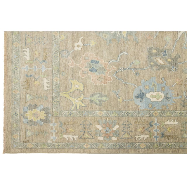 Room Sized Contemporary Floral Oushak Style Wool Rug in Beige For Sale In New York - Image 6 of 10