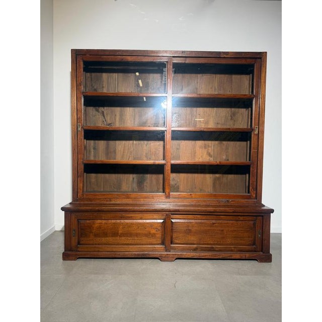 Brown Teak Sliding Door Display Cabinet For Sale - Image 8 of 10