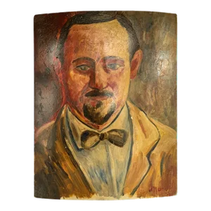 1930s Oil on Board Self Portrait Painting by Manuel Boccini