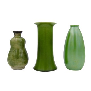 Green Vase Art Pottery Trio From Aultcliff and Bretby of England For Sale