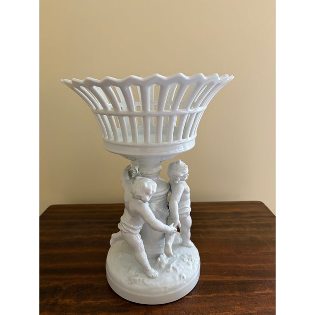 Antique Italian Neoclassical Porcelain Reticulated Basket on Pedestal With Putti For Sale - Image 10 of 10
