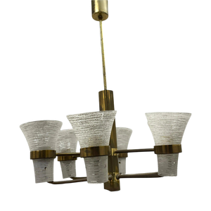 Italian Brass and Glass Chandelier in the style of Sciolari, 1960s