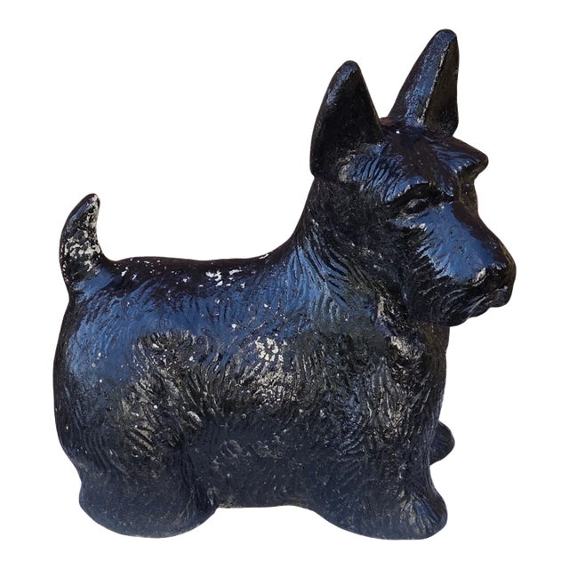 Cement Scottish Terrier Dog Statue Vintage Scotty Vintage Sculpture Black Heavy For Sale