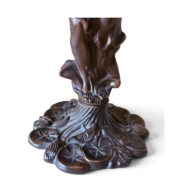 Late 20th Century Tiffany Style Figural Lady Stained Floral Table Lamp For Sale - Image 4 of 13