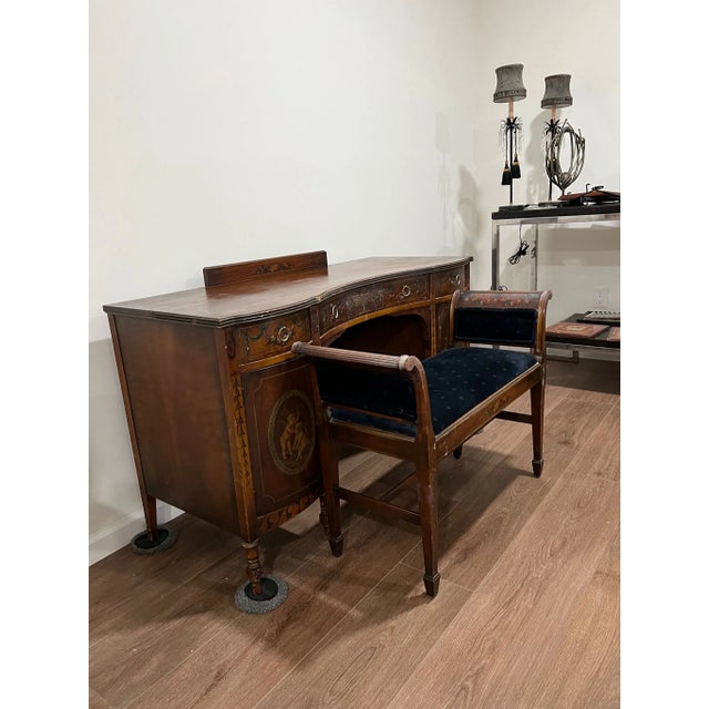 Neoclassical 1920s Antique Adams-Style Vanity and Bench - Set of 2 For Sale - Image 3 of 7
