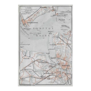 1909 Norfolk & Hampton Roads Virginia Antique Map For Sale