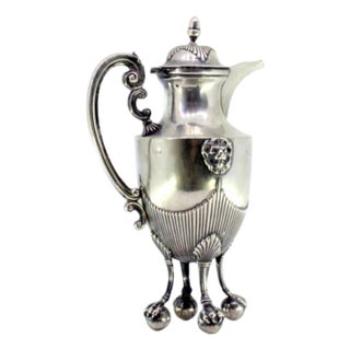 Silver Coffee Pot with Fluted Body, Lion Figure and Claw-Shaped Feet For Sale