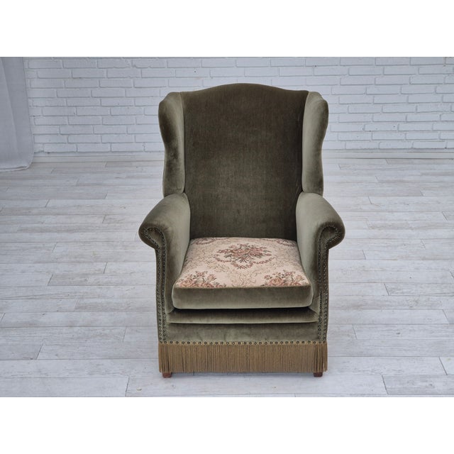 1970s, Danish high back armchair chair. Original very good condition: no smells, no stains and stable construction....