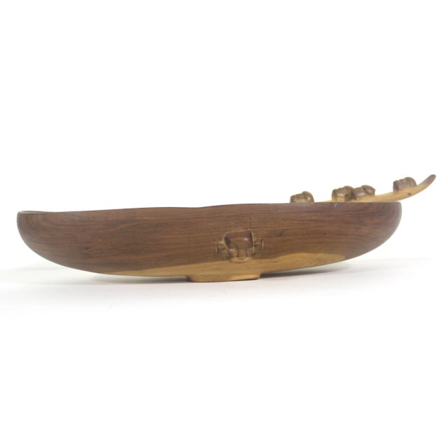 Brown Handmade Wood Bowl With Fork & Spoon With Faces Wood Salad Bowl- 3 Pieces For Sale - Image 8 of 12