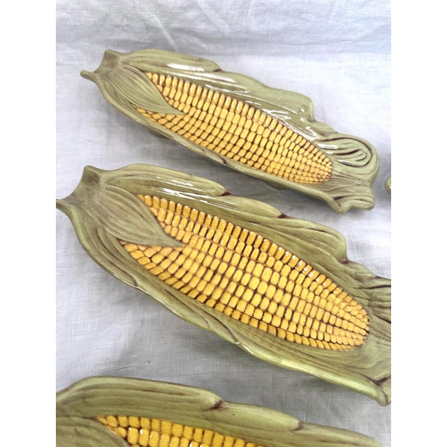 1960s Vintage Set of 6 Majolica Style Corn Cob Holders For Sale - Image 5 of 7