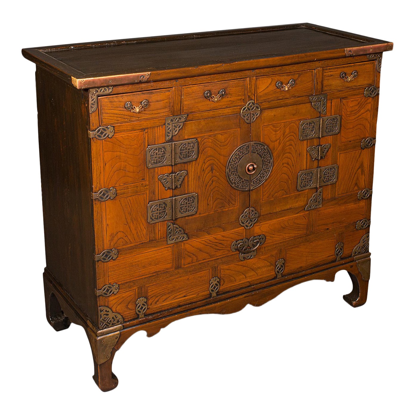 1880s Victorian Antique Raised Chest, Korean, Elm, Pear, Side Cabinet ...