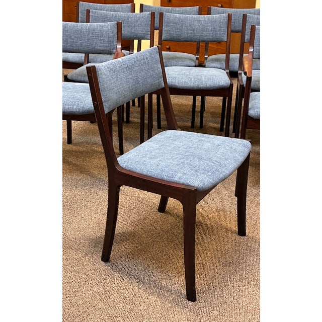 Cornflower Blue Set of Ten Danish Modern Mahogany Framed Dining Chairs by Andels-Möbel-Magasinet, Denmark c.1960 For Sale - Image 8 of 11