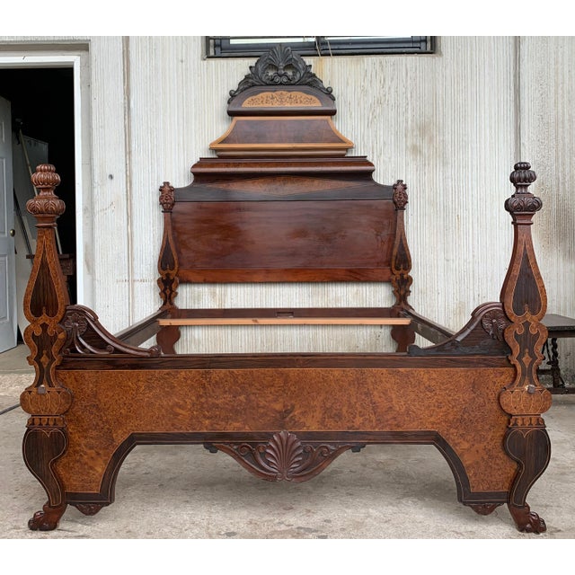 Italian Antique Victorian Carved Walnut Highback Full Bed Lincoln Style For Sale - Image 18 of 18