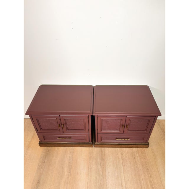 1970s Drexel Nightstand Set, Newly Refinished in Ruby Dusk by Benjamin Moore, A Pair For Sale - Image 9 of 11