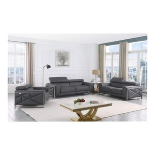 Giorgio Dark Grey Italian Leather 3-Piece Sofa Set For Sale