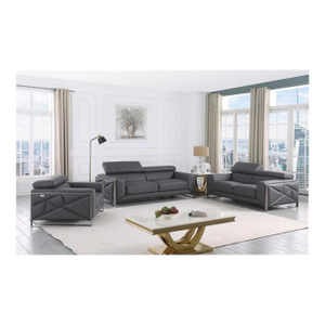 Giorgio Dark Grey Italian Leather 3-Piece Sofa Set