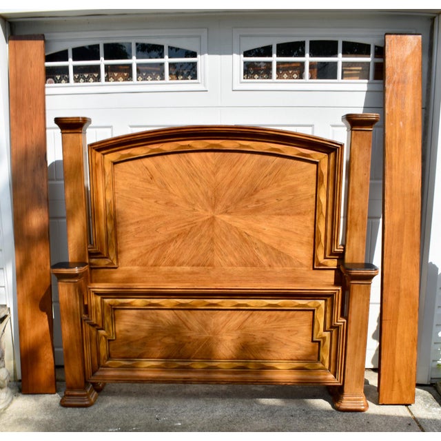 Brown Vtg. Queen Size Wood Tuscan Style Complete Bed W/Rails For Sale - Image 8 of 17