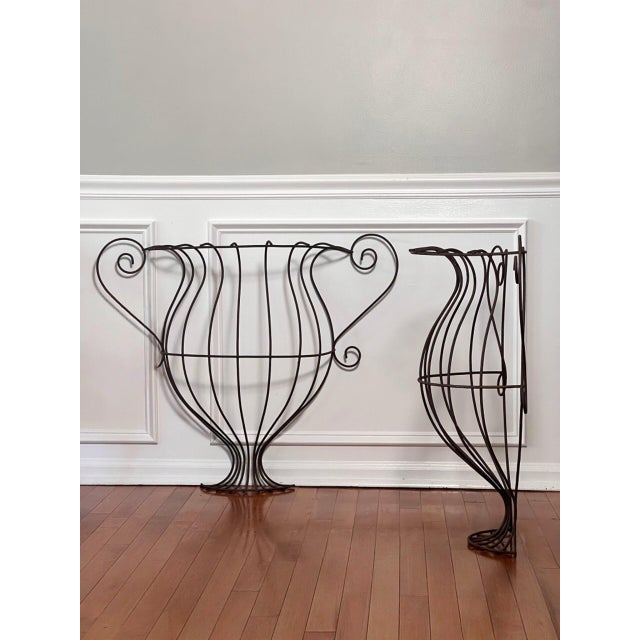 Antique Large Neoclassical Style Wrought Iron Urn Form Demilune Wall Planters, Pair For Sale - Image 15 of 16