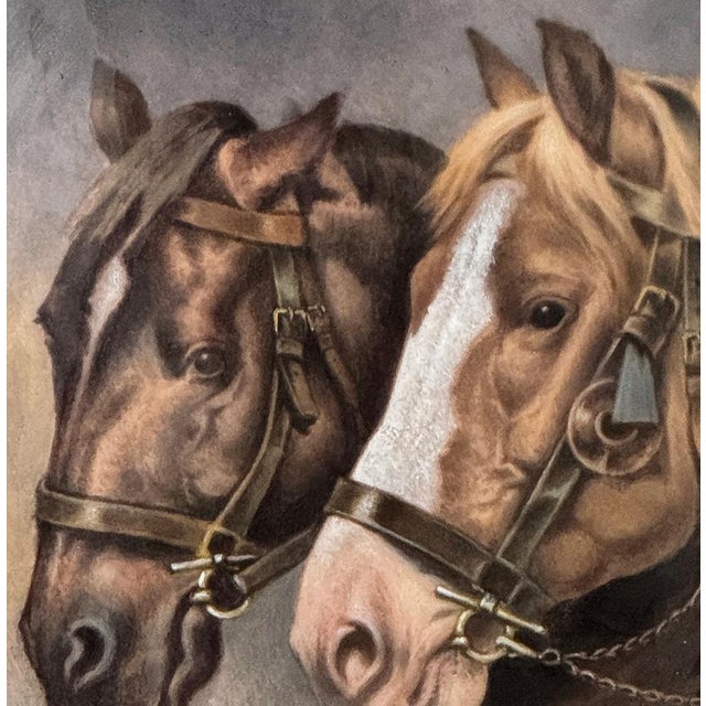 Antique Framed Limoges Porcelain by Camille Faure (1874-1956) 'Stablemates' For Sale - Image 11 of 16