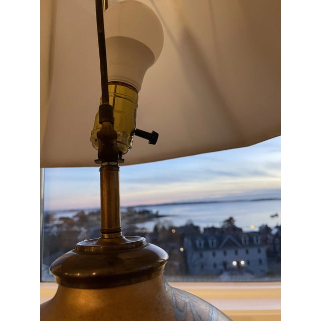 Royal Blue Early 20th Century Brass Reverse Painted Asian Sail Junk Ship Boat Wave Theme Lamp For Sale - Image 8 of 12