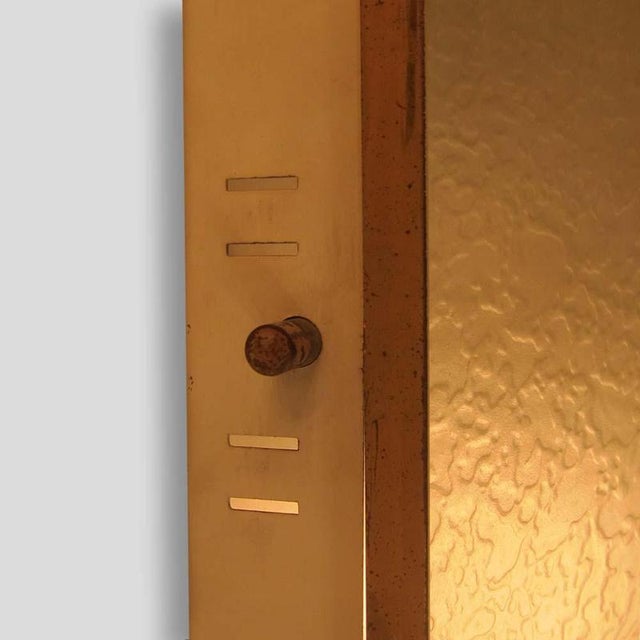 Hexagonal flush mount sconce or wall lights, Lacquered metal polished brass with etched glass Made in Italy 1965 by...