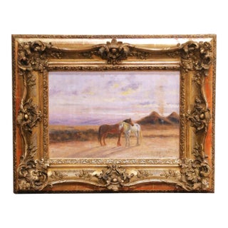 19th Century Equestrian Landscape Painting on Canvas by Lewis L. Shonborn For Sale