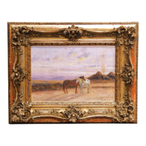19th Century Equestrian Landscape Painting on Canvas by Lewis L. Shonborn