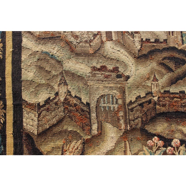 Antique 17th Century Scenic Tapestry Surrounded by Floral Border For Sale - Image 14 of 16
