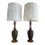 Mid 20th Century Pair of Mid Century Modern Walnut and Ceramic Cork-Style Table Lamps With Original Shades For Sale