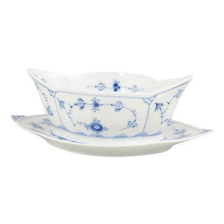 Blue Fluted Plain Sauce Boat with Fixed Stand from Royal Copenhagen, 1967 For Sale