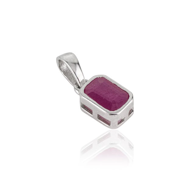 Contemporary Minimalist Cushion Cut Natural Red Ruby Bezel Set Solitaire Pendant in Sterling Silver For Sale - Image 3 of 12
