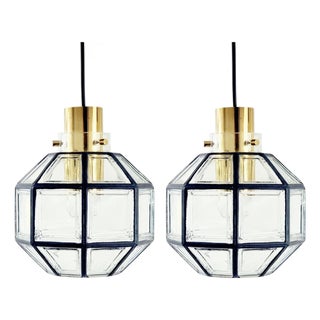 Mid-Century Glass and Brass Pendants from Limburg, Germany, 1960s-1970s, Set of 2 For Sale