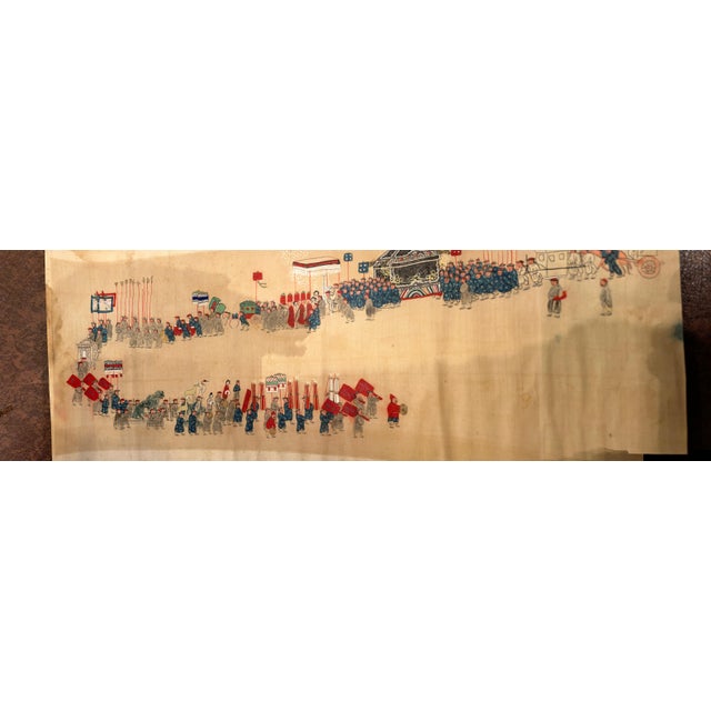 Ruby Red Antique Chinese Hand Painted Funeral Procession Scroll Painting Qing Dynasty Art For Sale - Image 8 of 10