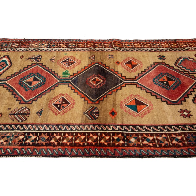Vintage Persian Shiraz Scatter Wool Rug in Brown With Geometric Pattern For Sale In New York - Image 6 of 8