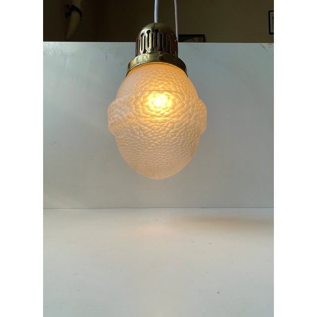 Scandinavian Art Deco Pendant Lamp in Brass and Lizard Glass, 1930s For Sale - Image 3 of 12