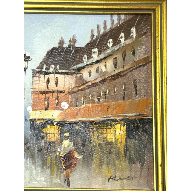Mid-Century Modern 1950s Paris Street Scene Oil Paintings – Signed Cityscape Pair For Sale - Image 3 of 12