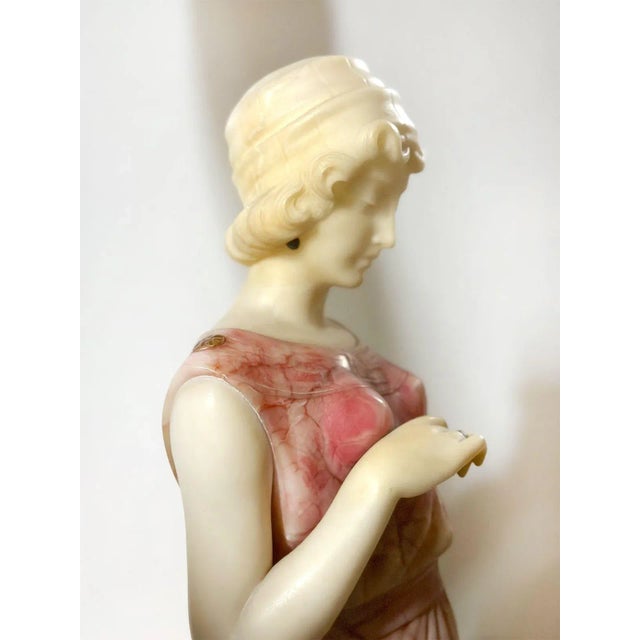 Stone Late 19th Century Italian Marble & Alabaster Sculpture With Pedestal For Sale - Image 7 of 8