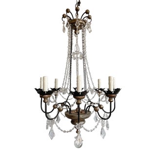 Italian Silver-Leafed Wood Iron and Crystal Chandelier For Sale