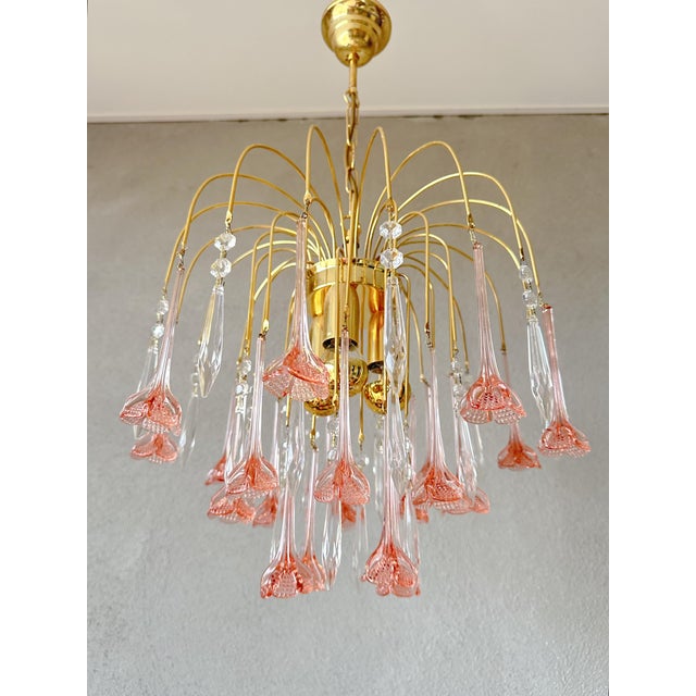 Mid-Century Modern Vintage Pink Murano Flower Chandelier, 1970s For Sale - Image 3 of 9