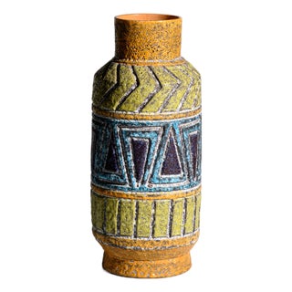 Vintage Geometric Floor Vase in Lava Glaze, 1960s For Sale