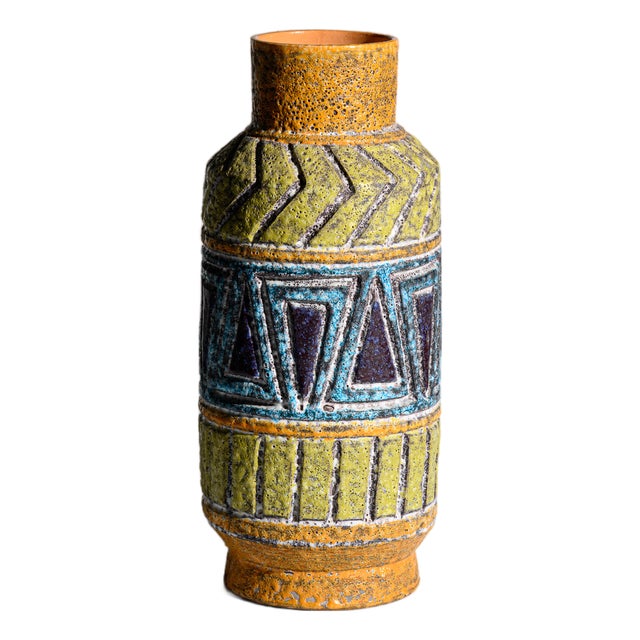Vintage Geometric Floor Vase in Lava Glaze, 1960s For Sale