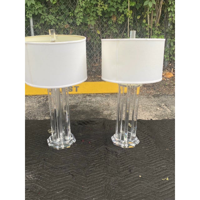 1970s 1970’s art deco Clair lucites table lamps For Sale - Image 5 of 5