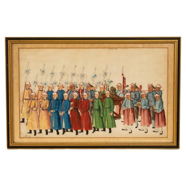 Antique Chinese Qing Dynasty Imperial Gouache Watercolor Pith Painting 1840 For Sale