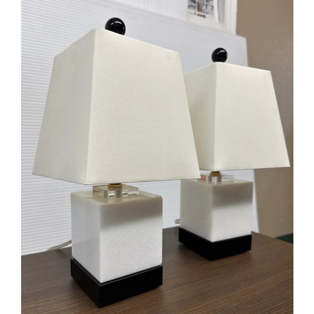 Contemporary Quartz + Marble Petite Table Lamps, Pair For Sale - Image 15 of 15