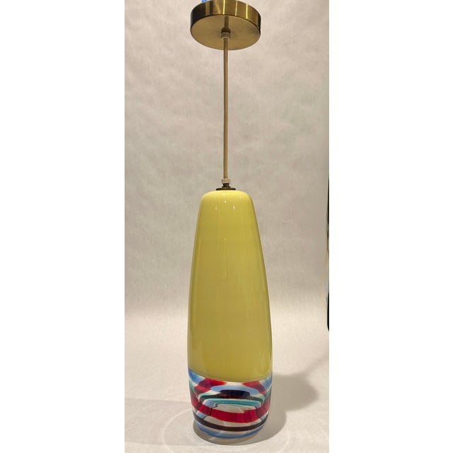 Mid 20th Century Pair Of Massimo Vignelli for Venini Multicolor Glass Pendant Lights For Sale - Image 10 of 11