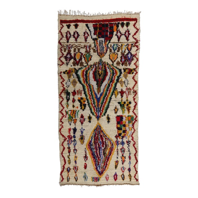 Colorful Vintage Moroccan Azilal Rug - 04'09 X 10'00 For Sale