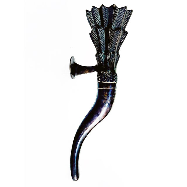 Late 20th Century Large Bronze Horn Torch Candle Sconces With Flared Feather Tops For Sale - Image 4 of 10